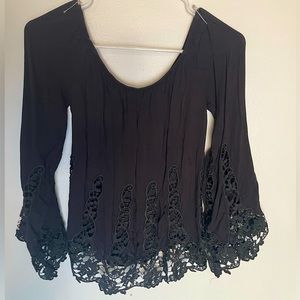 Rue21 Black Top with Lace Sleeves